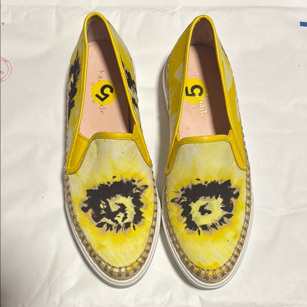 Kate Spade Yellow and Black Floral Loafers